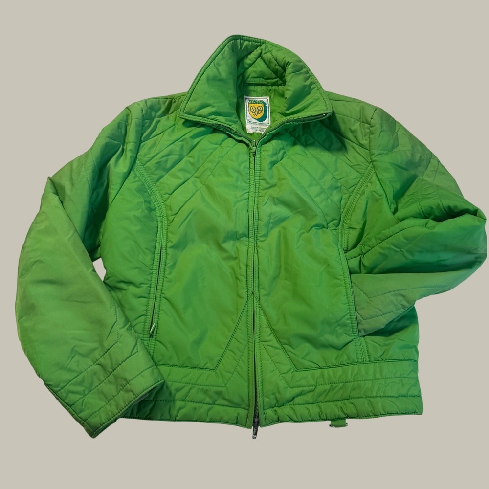 Vintage 1970s SKYR Green Quilted Ski Jacket Nylon Retro Skiwear L